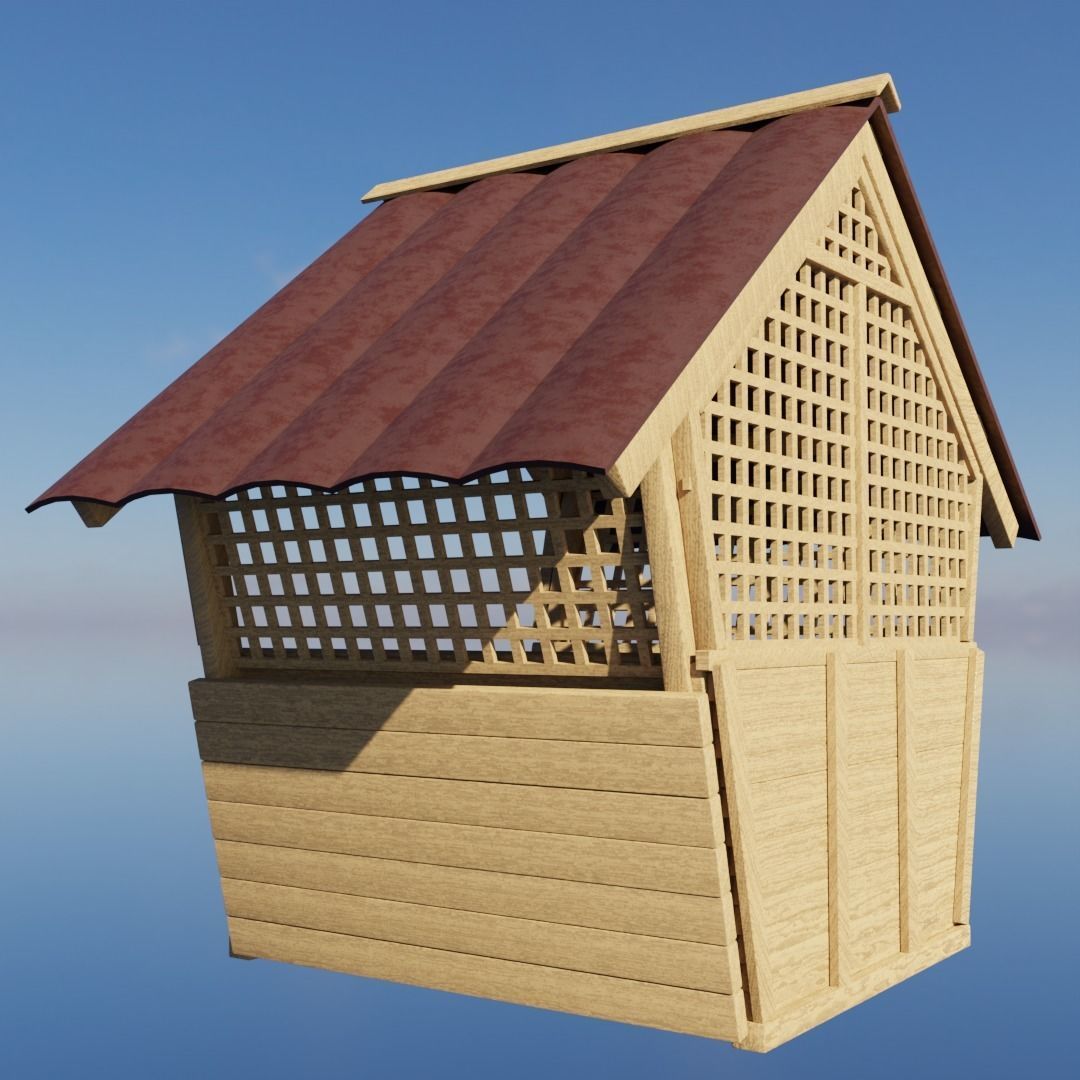 Wooden gazebo for relaxation Low-poly 3D model_3