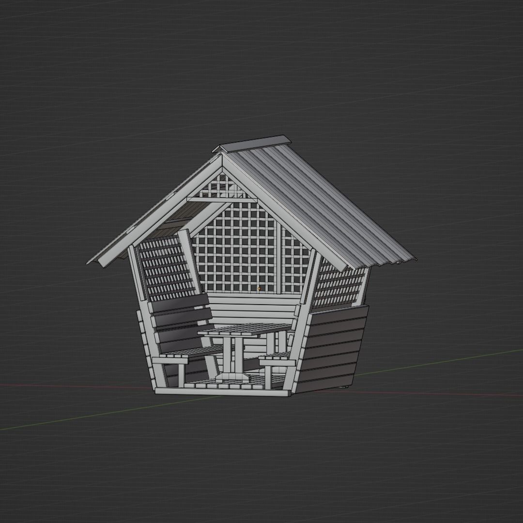 Wooden gazebo for relaxation Low-poly 3D model_7