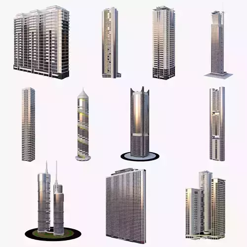 Set of Low Poly Buildings Free low-poly 3D model