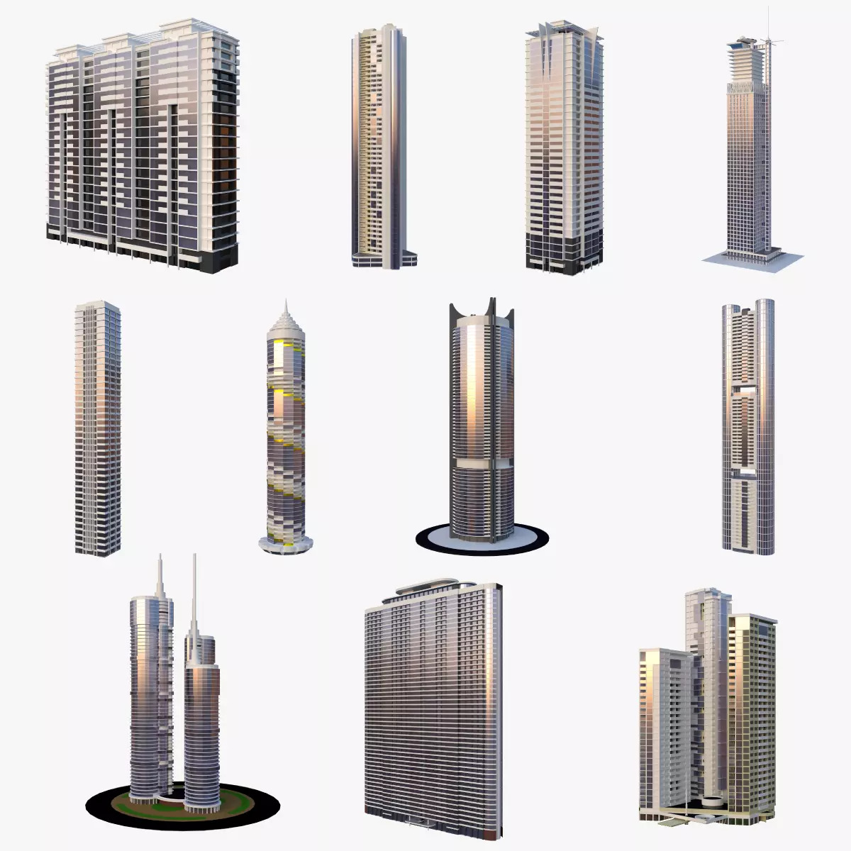 Set of Low Poly Buildings Free low-poly 3D model_0