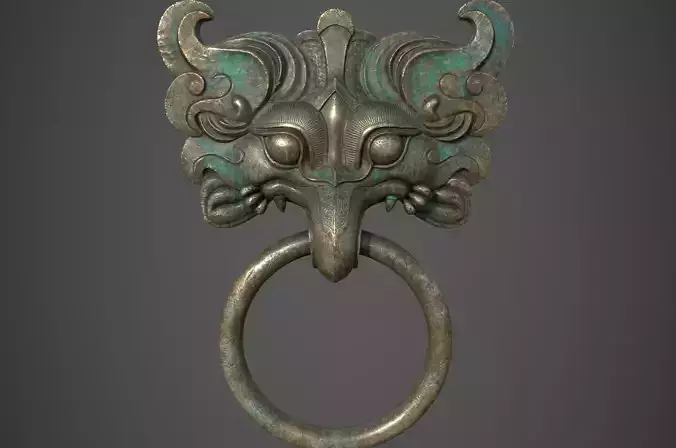Ancient Chinese Bronze mythical beast Door Knocker PBR Material 