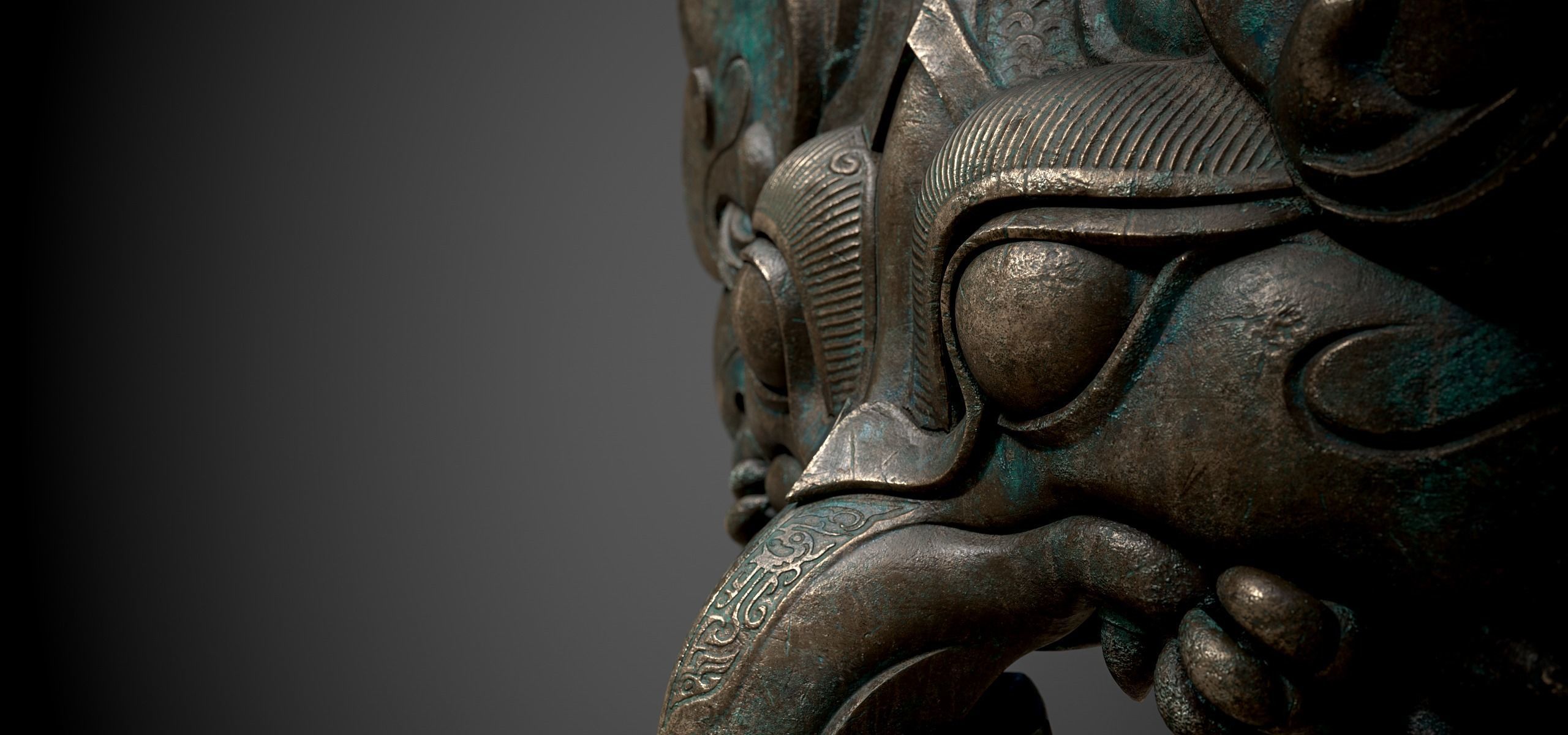 Ancient Chinese Bronze mythical beast Door Knocker PBR Material  3D model_13