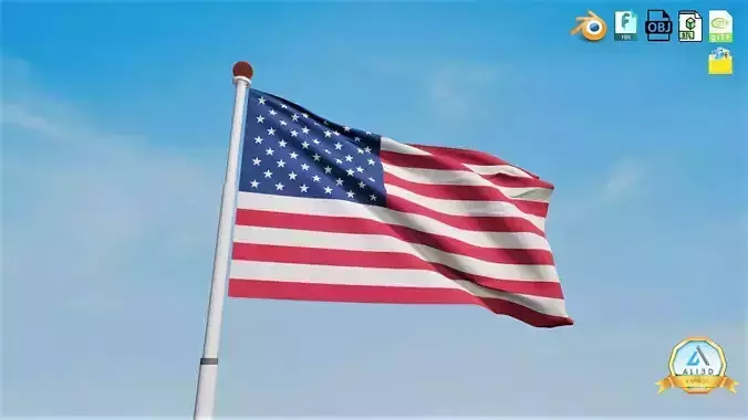 Animated Flag with Pole - Baked Low-poly 3D model