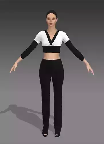 TWO PIECES BLACK AND WHITE COLOR BLOCK PANT AND BLOUSE MODERN 