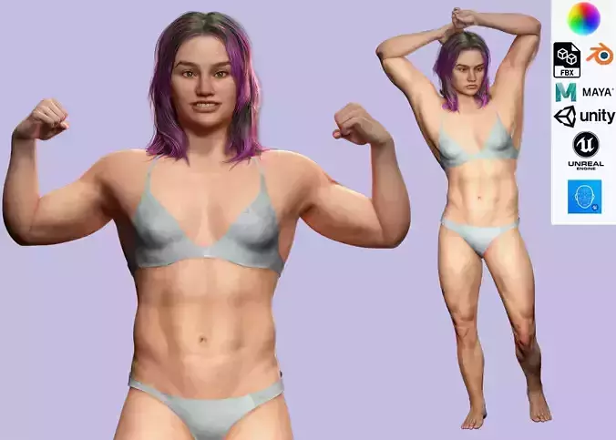 Muscular Women Full Rigged Low-poly 3D model