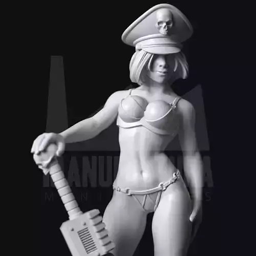 Dom Series 01a - Commissar Girl with Cap and Chainsaw Sword 3D print model