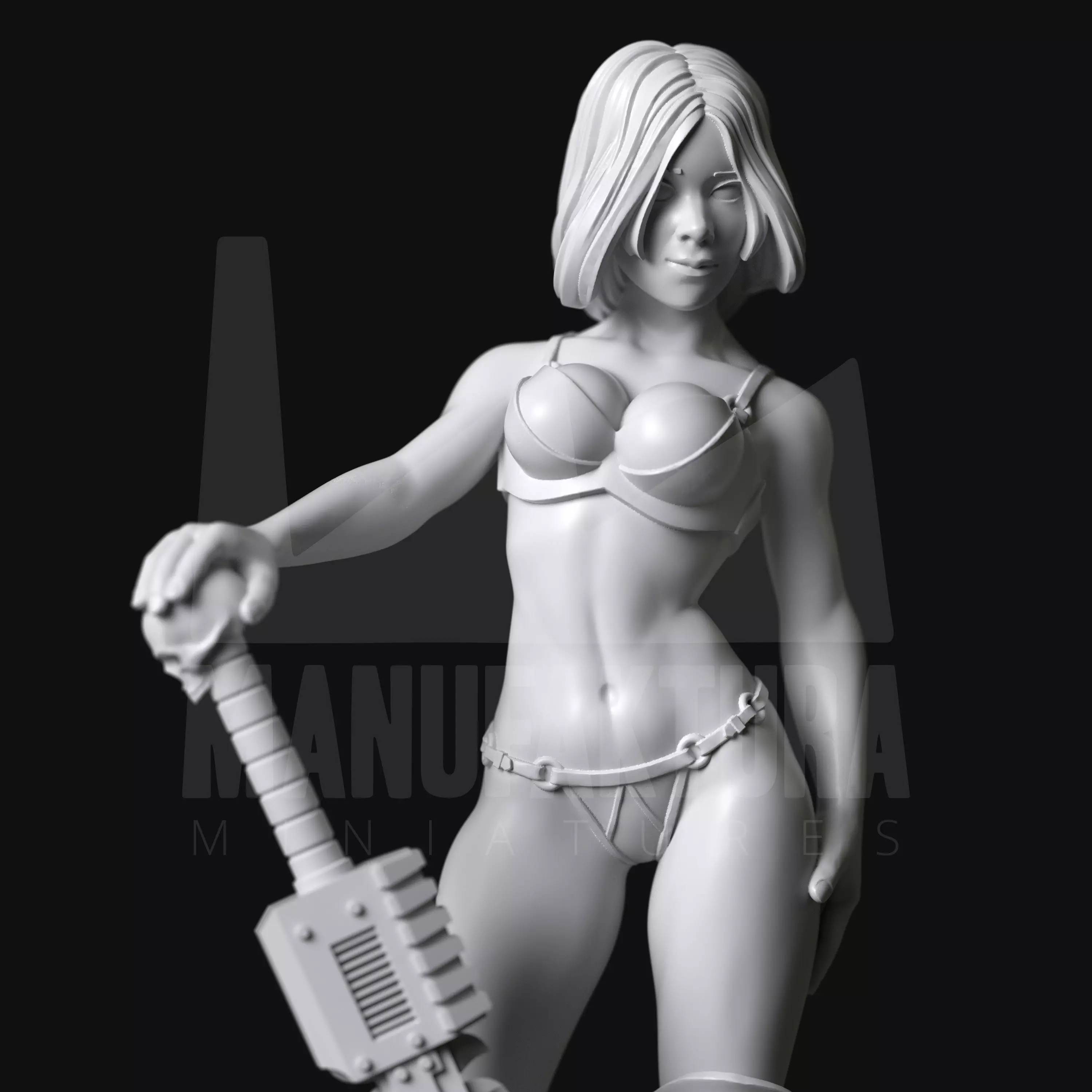 Dom Series 01c - Commissar Girl with Chainsaw Sword 3D print model