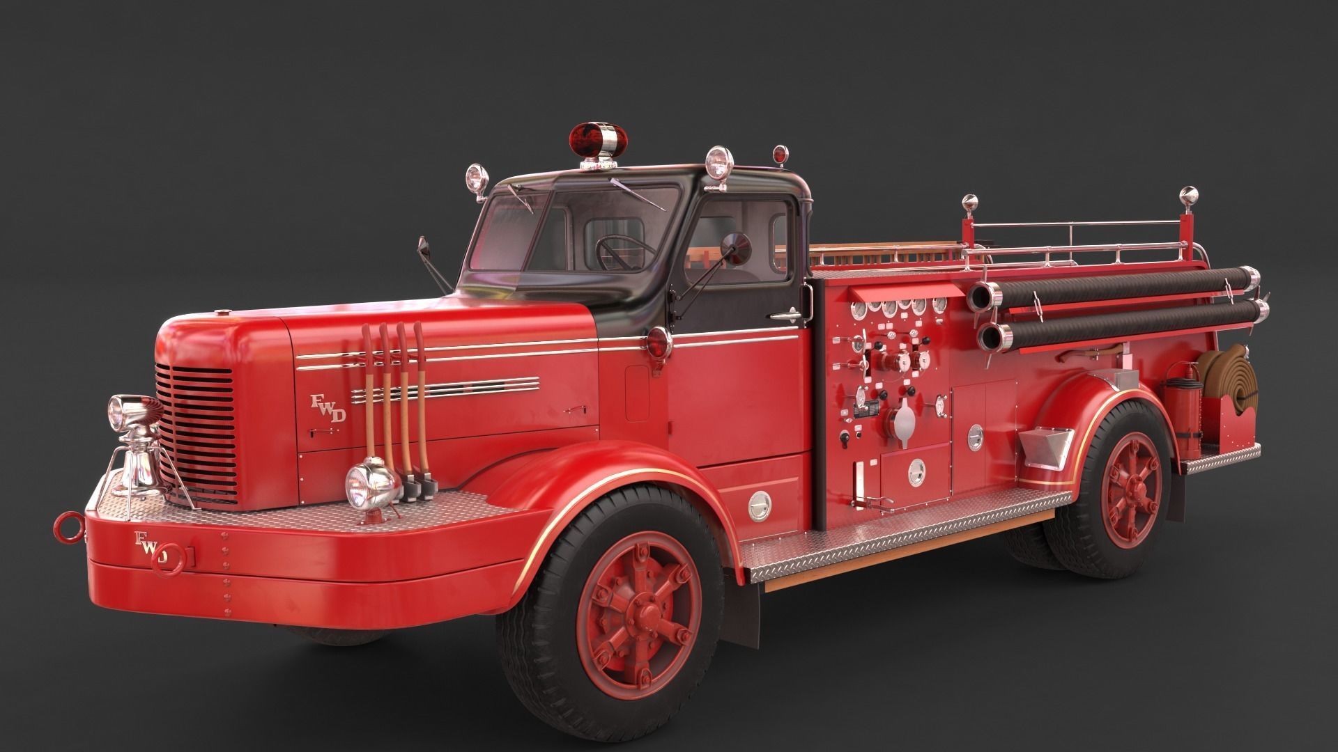Fire Truck - ENGINE 61 1953 FWD Pumper high poly 3D model_2