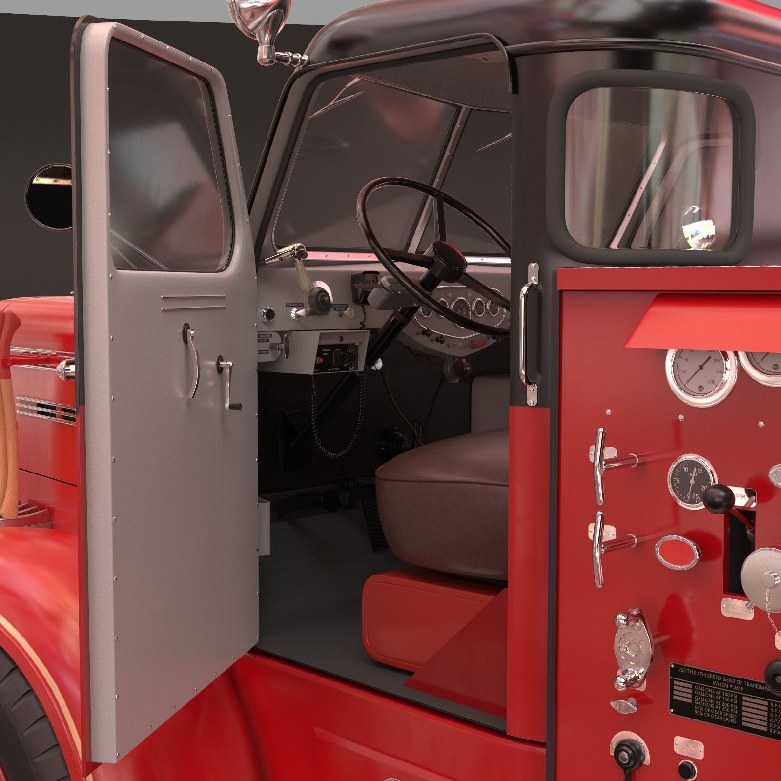 Fire Truck - ENGINE 61 1953 FWD Pumper high poly 3D model_9
