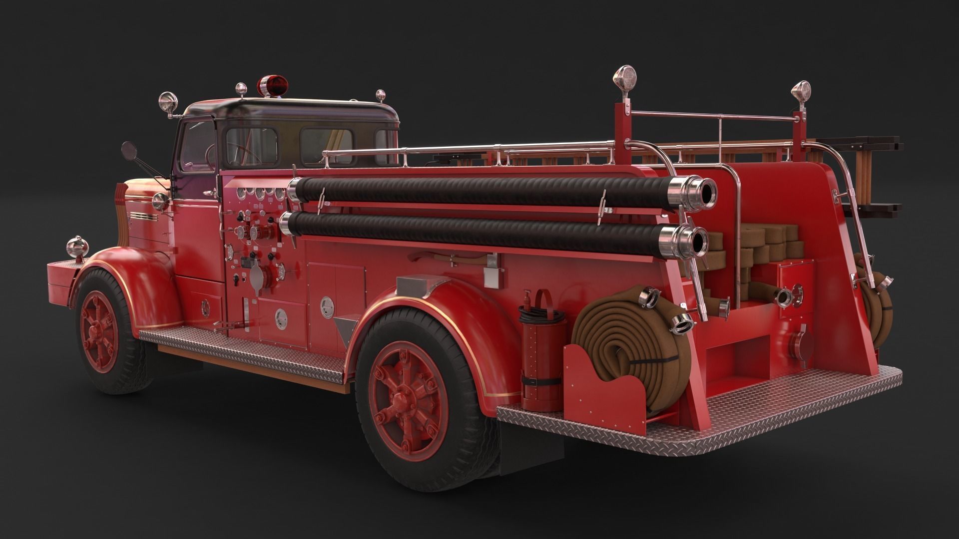 Fire Truck - ENGINE 61 1953 FWD Pumper high poly 3D model_1