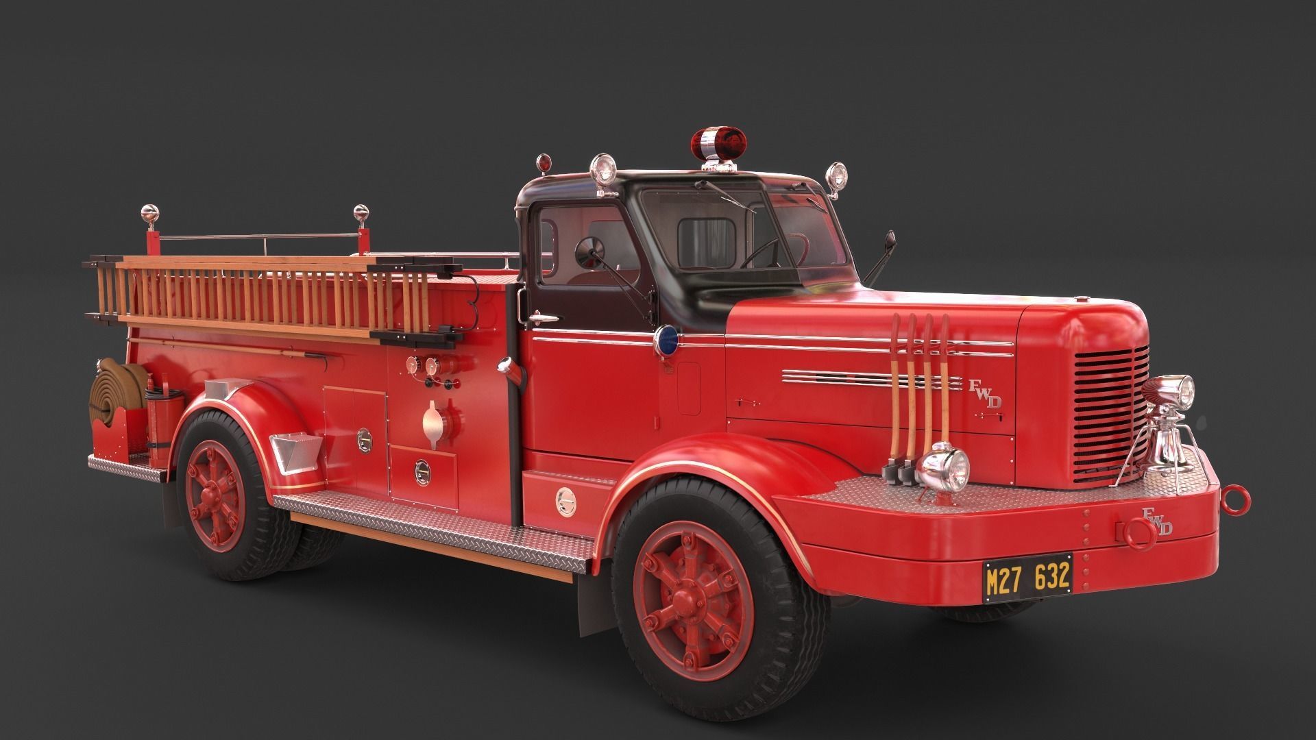 Fire Truck - ENGINE 61 1953 FWD Pumper high poly 3D model_3