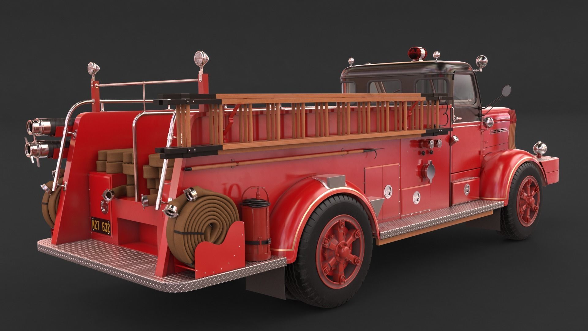 Fire Truck - ENGINE 61 1953 FWD Pumper high poly 3D model_4