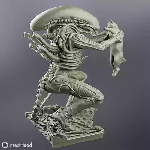 Alien xenomorph holding a cat for 3D printing 3D print model