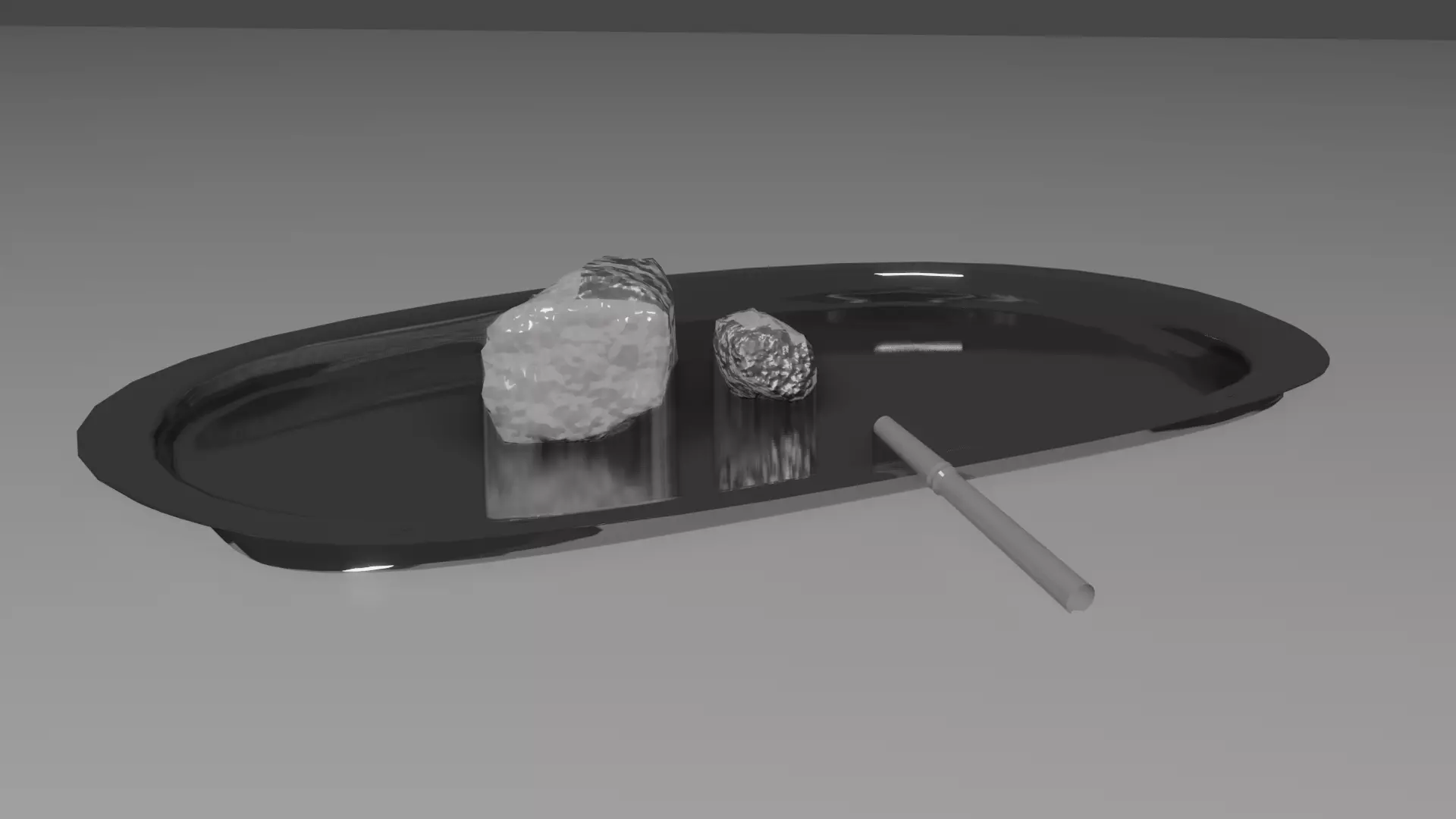 Cocaine Rock with Metal Tray Plate and Snorting Metallic Straw Low-poly 3D model_0