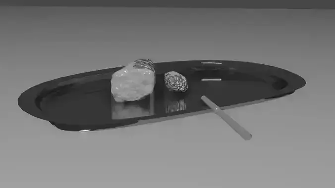 Cocaine Rock with Metal Tray Plate and Snorting Metallic Straw Low-poly 3D model