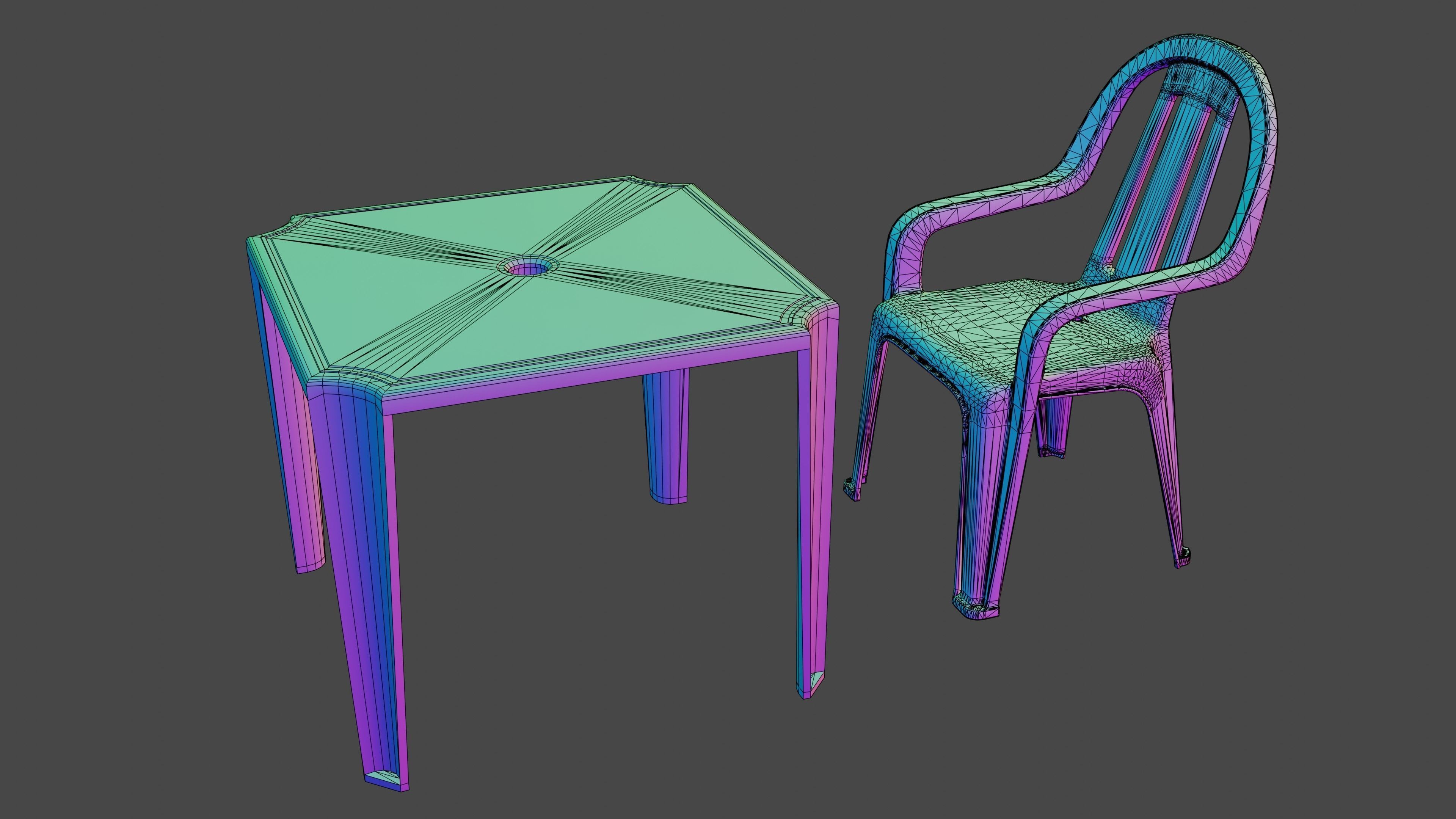 plastic table and chair 3D Model Collection_2