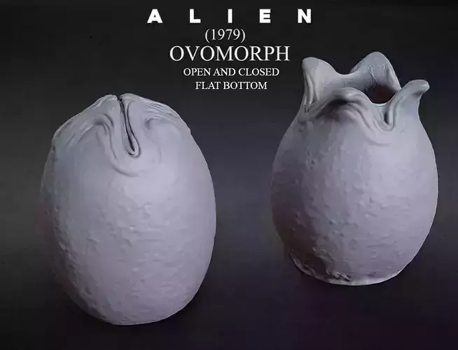 3D PRINTABLE ALIEN EGG OPEN AND CLOSED FLAT BOTTOM 3D print model