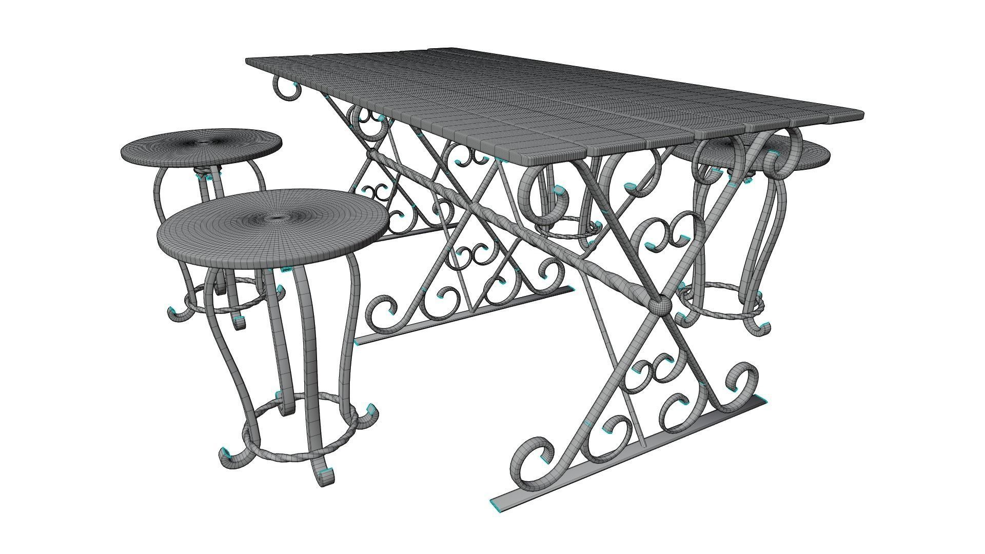 Forged Table With Chairs High Poly 3d model 3D model_13