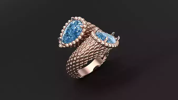 Ring with scales and beautiful Sapphires 3D print model