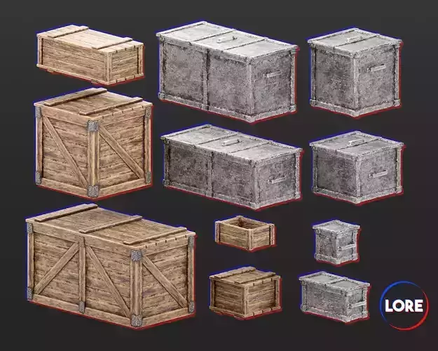 Medieval Collection Containers Metal and Wood Crates