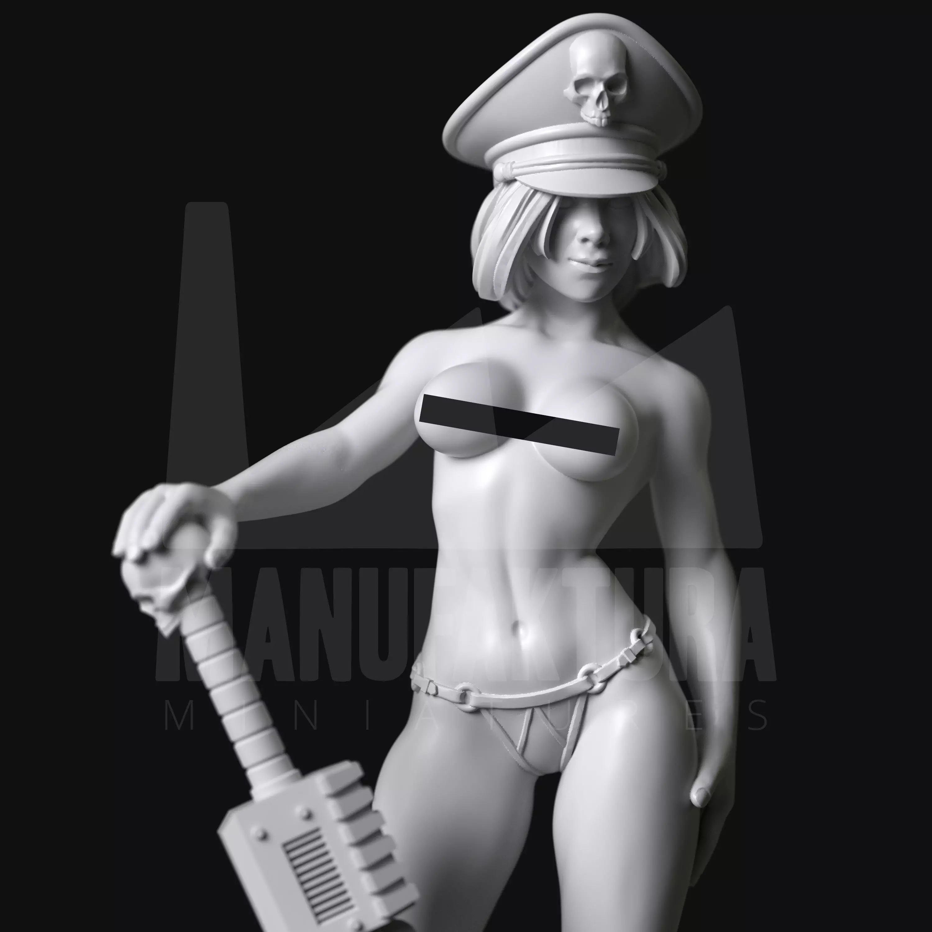 Dom Series 01e - Topless Commissar Girl w Cap and Chainsaw Sword 3D print model_0