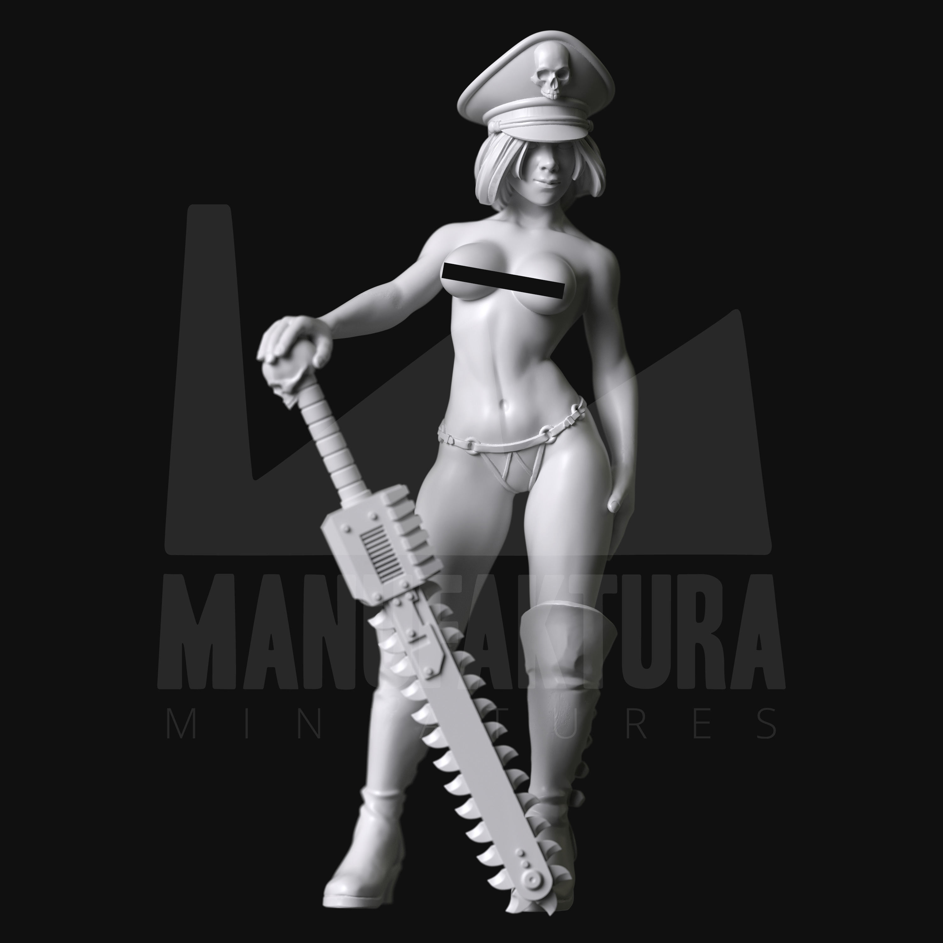 Dom Series 01e - Topless Commissar Girl w Cap and Chainsaw Sword 3D print model_1