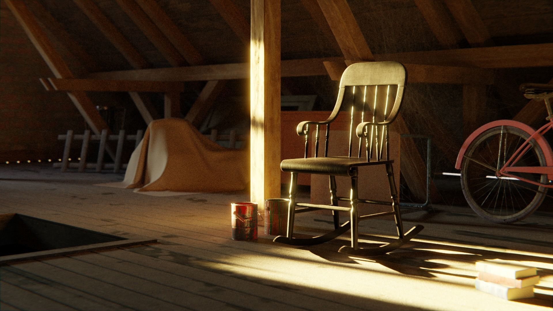 Attic 3d Scene Low-poly 3D model_1