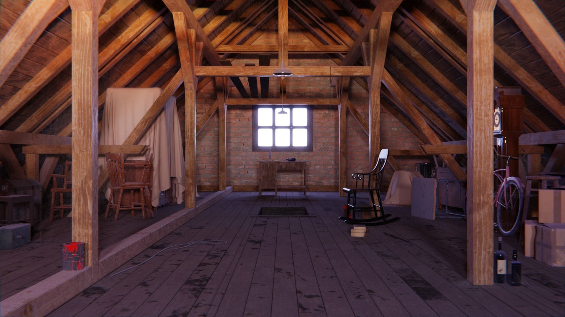 Attic 3d Scene Low-poly 3D model_8