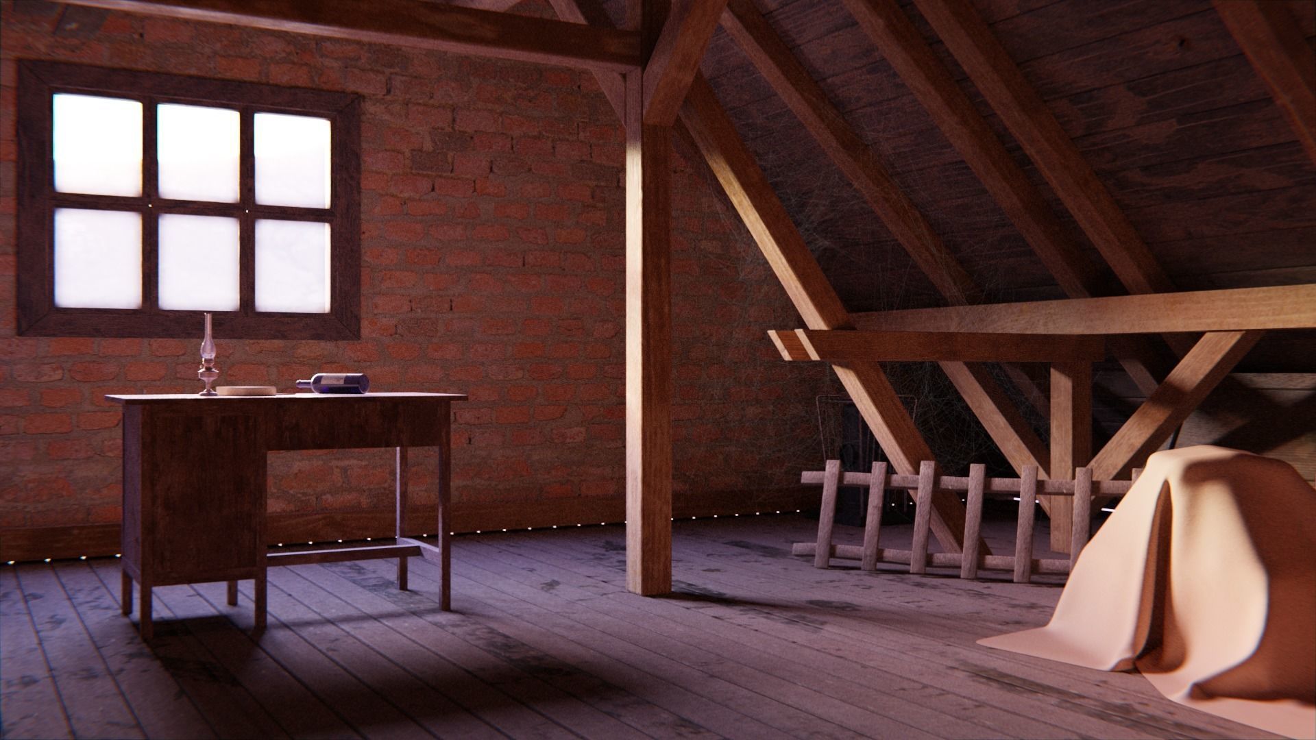Attic 3d Scene Low-poly 3D model_24