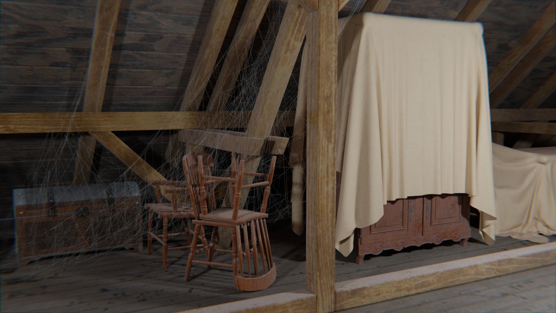 Attic 3d Scene Low-poly 3D model_13