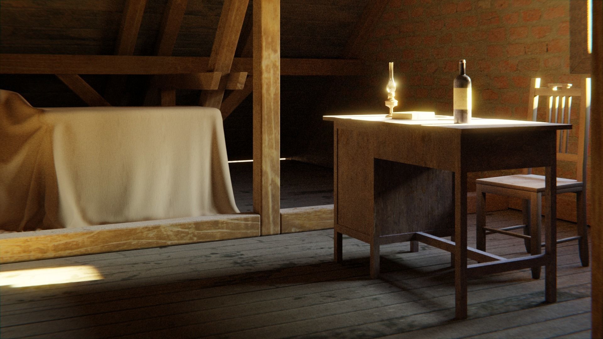 Attic 3d Scene Low-poly 3D model_19