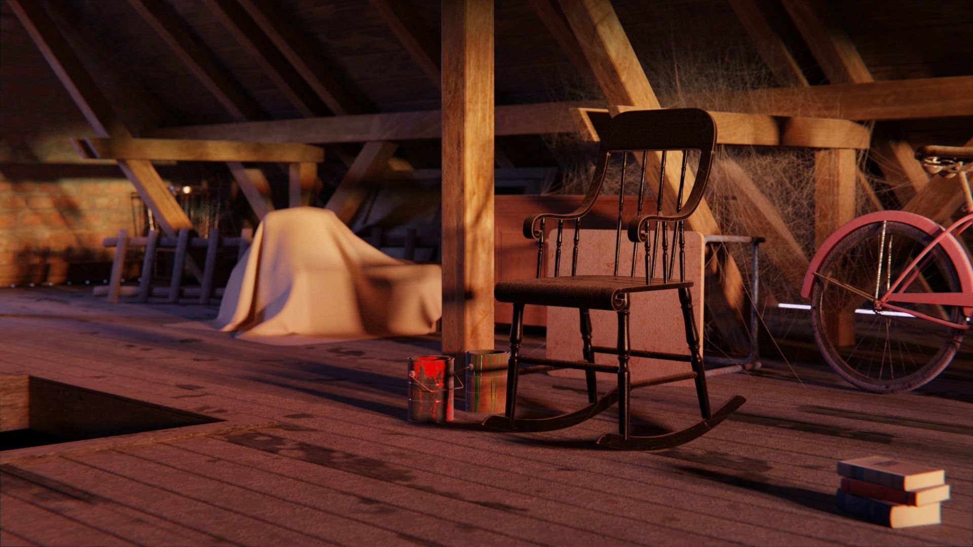 Attic 3d Scene Low-poly 3D model_11