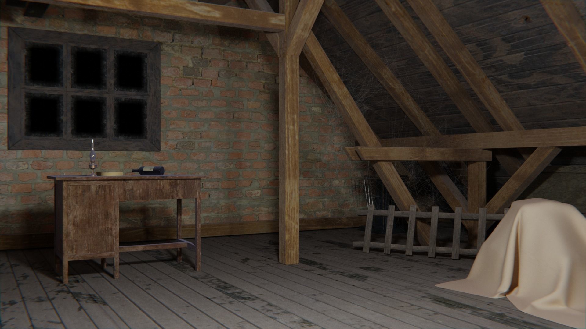 Attic 3d Scene Low-poly 3D model_25