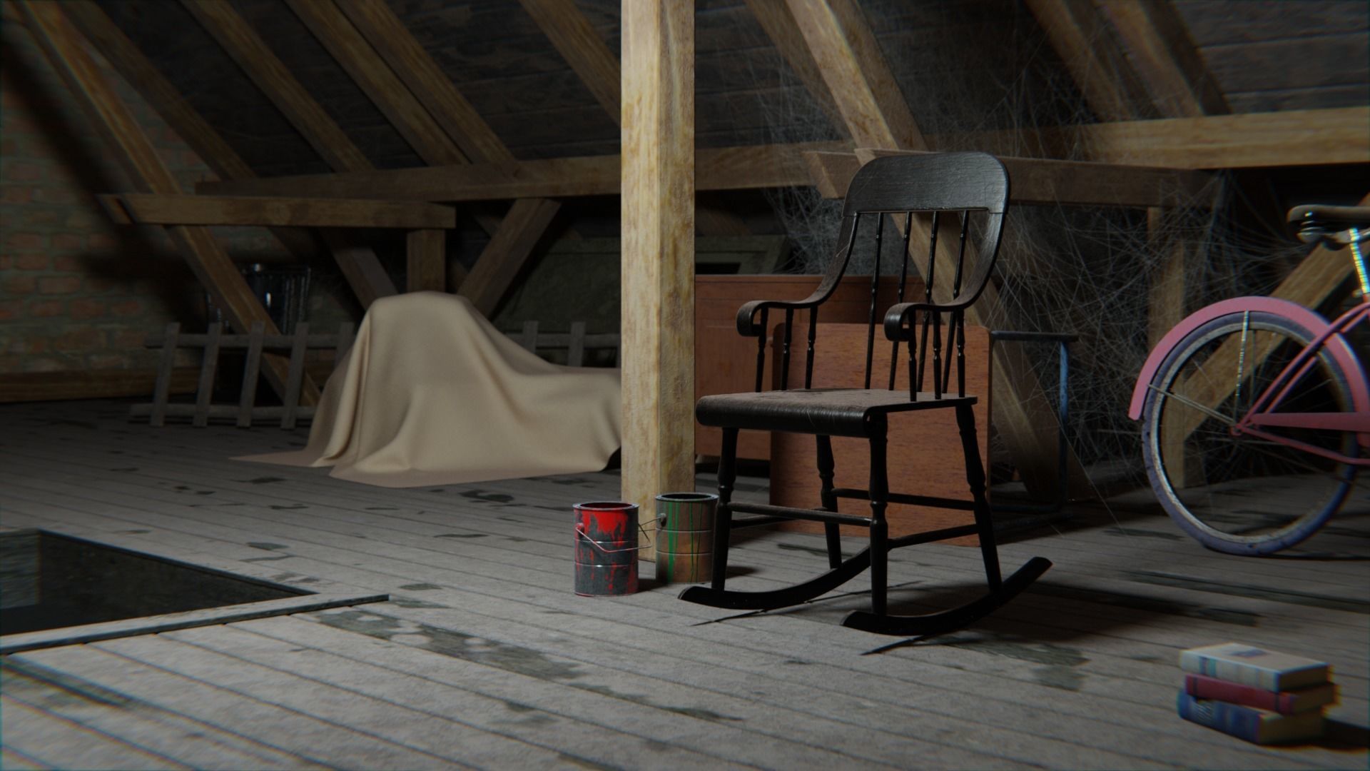 Attic 3d Scene Low-poly 3D model_9