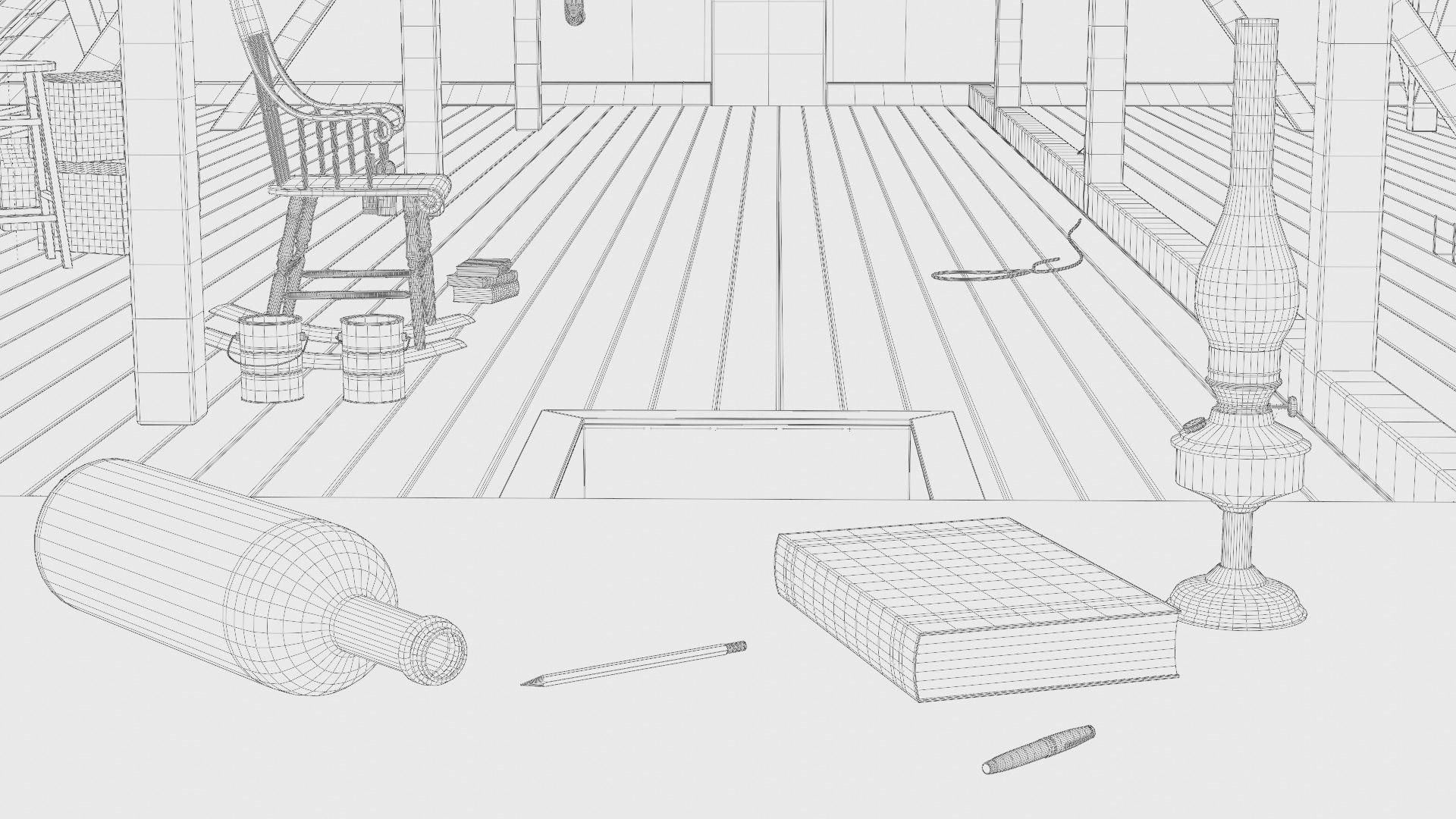 Attic 3d Scene Low-poly 3D model_37