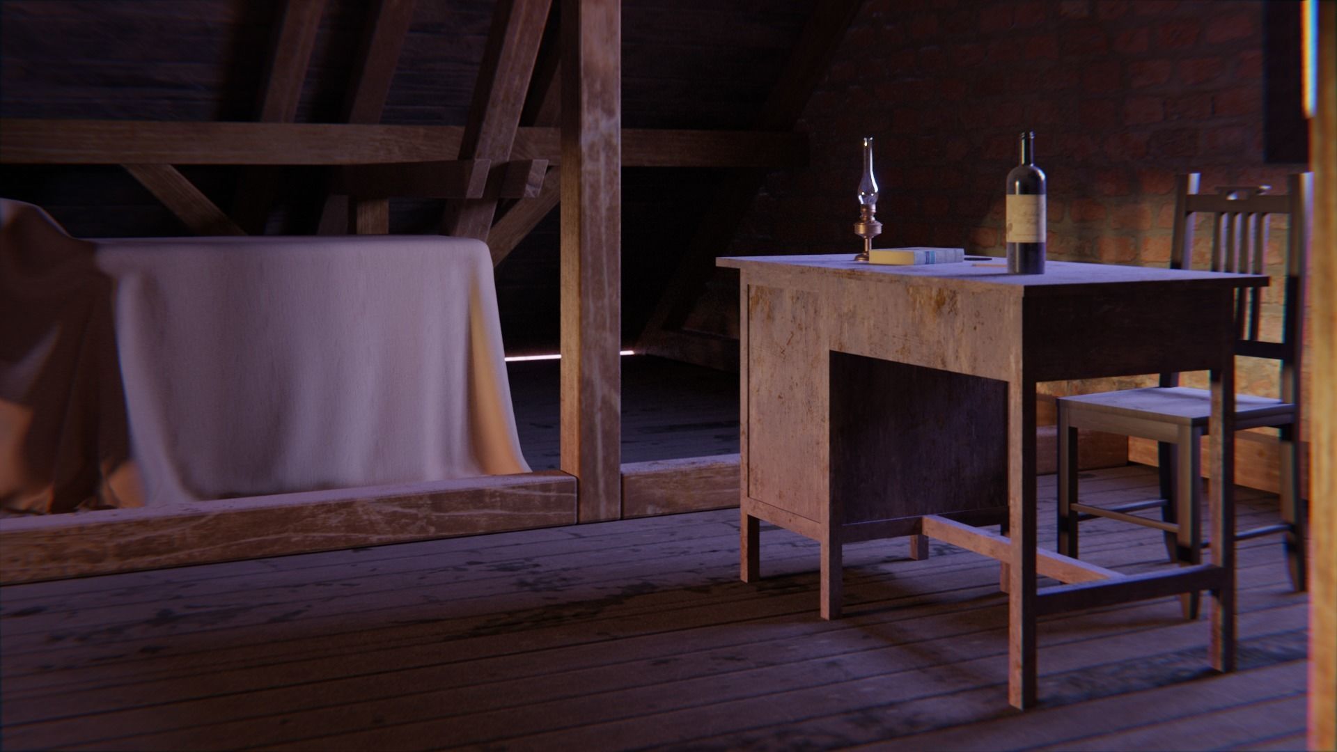 Attic 3d Scene Low-poly 3D model_17