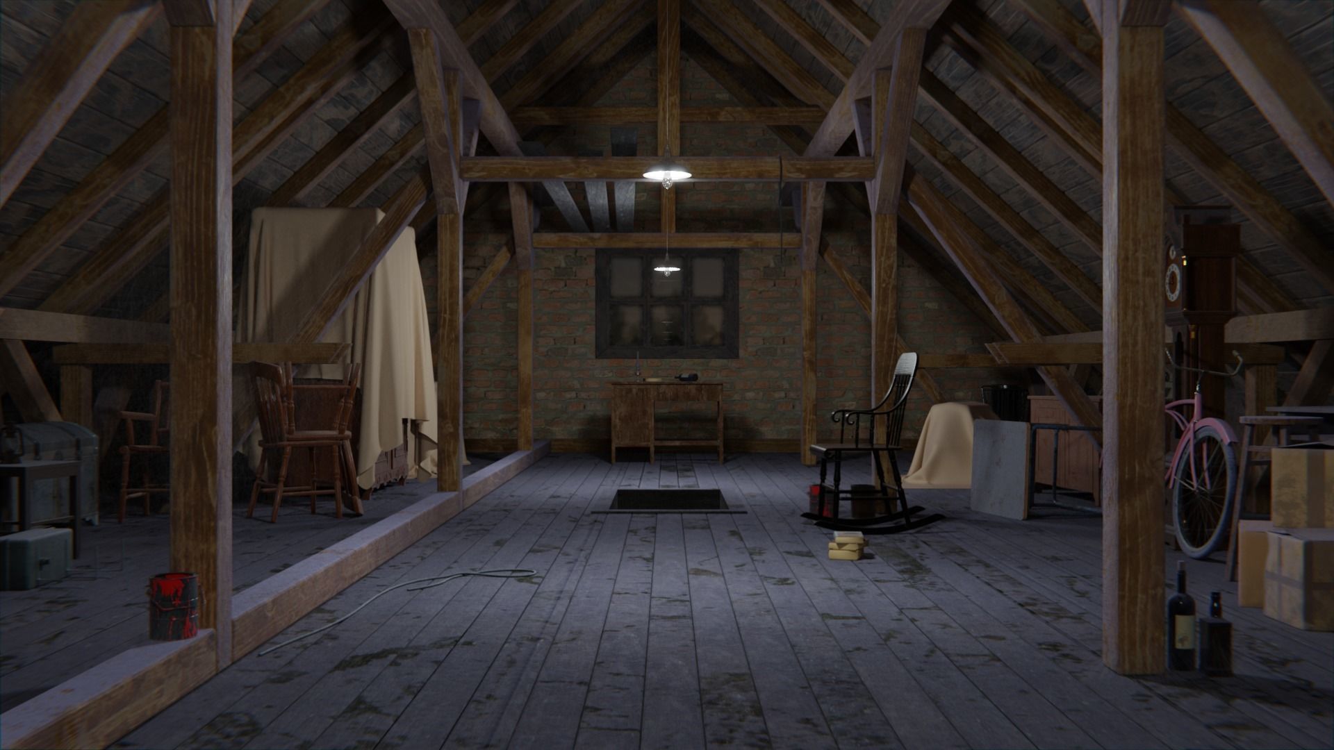 Attic 3d Scene Low-poly 3D model_29