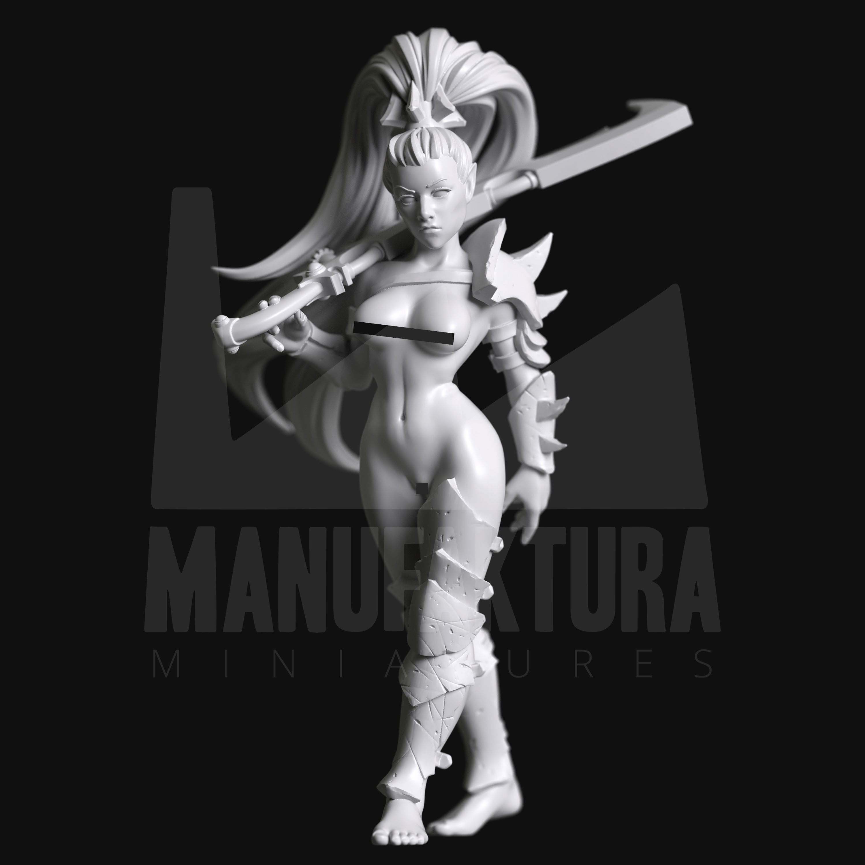 Dom Series 02c - Naked Sexy Shadow Elf Warrior Witch w Sword 3D print model_1