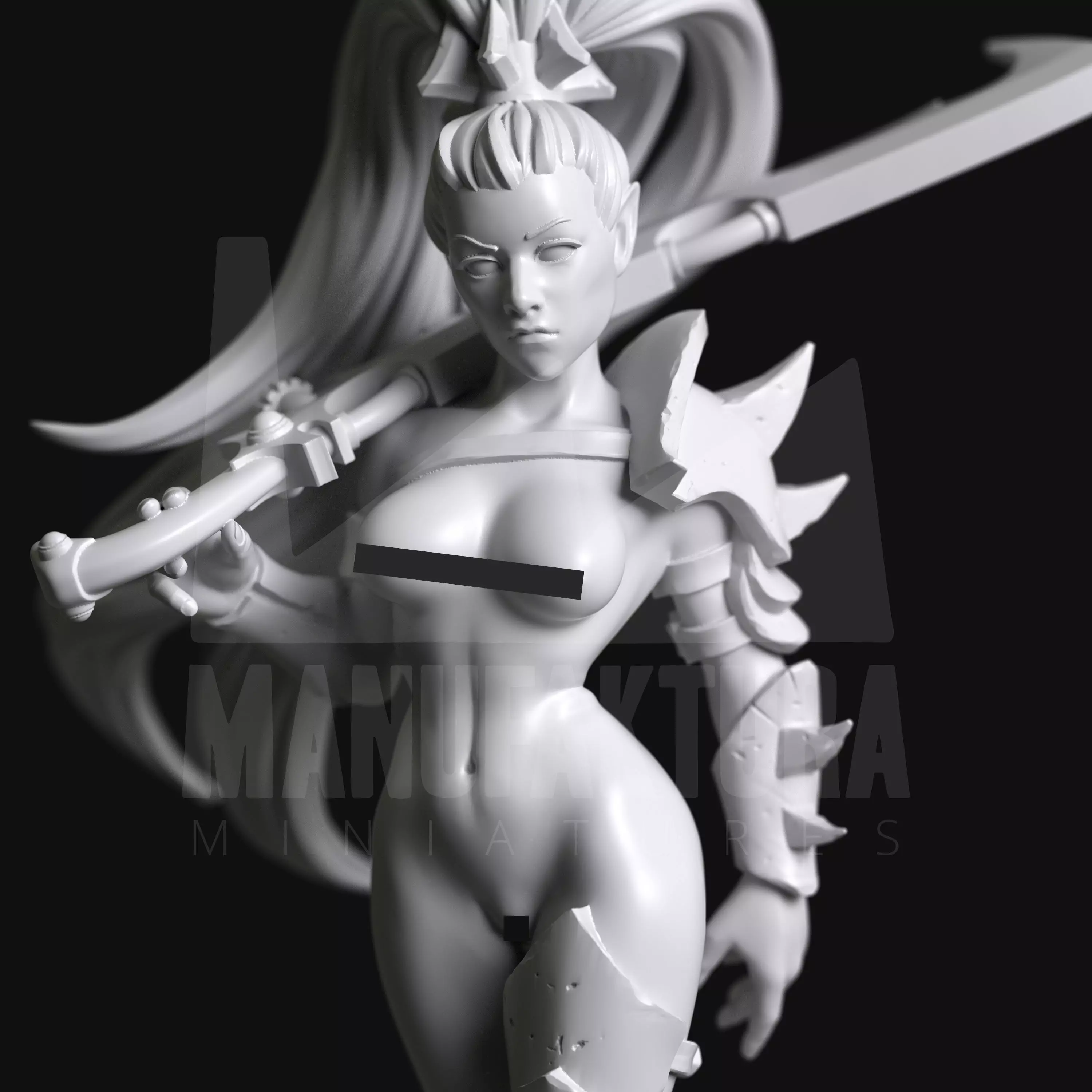 Dom Series 02c - Naked Sexy Shadow Elf Warrior Witch w Sword 3D print model_0