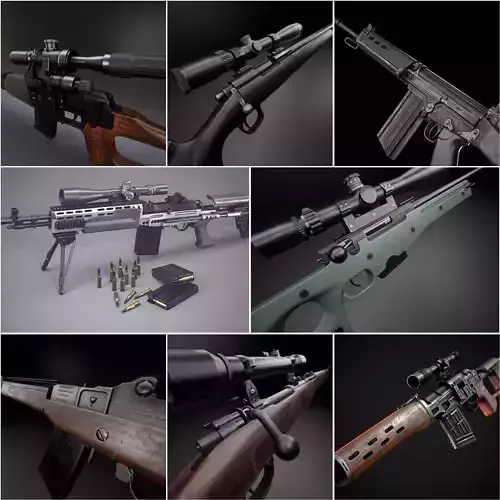 Modern AAA Game Ready PBR Long-range Rifles Pack  Low-poly 3D model