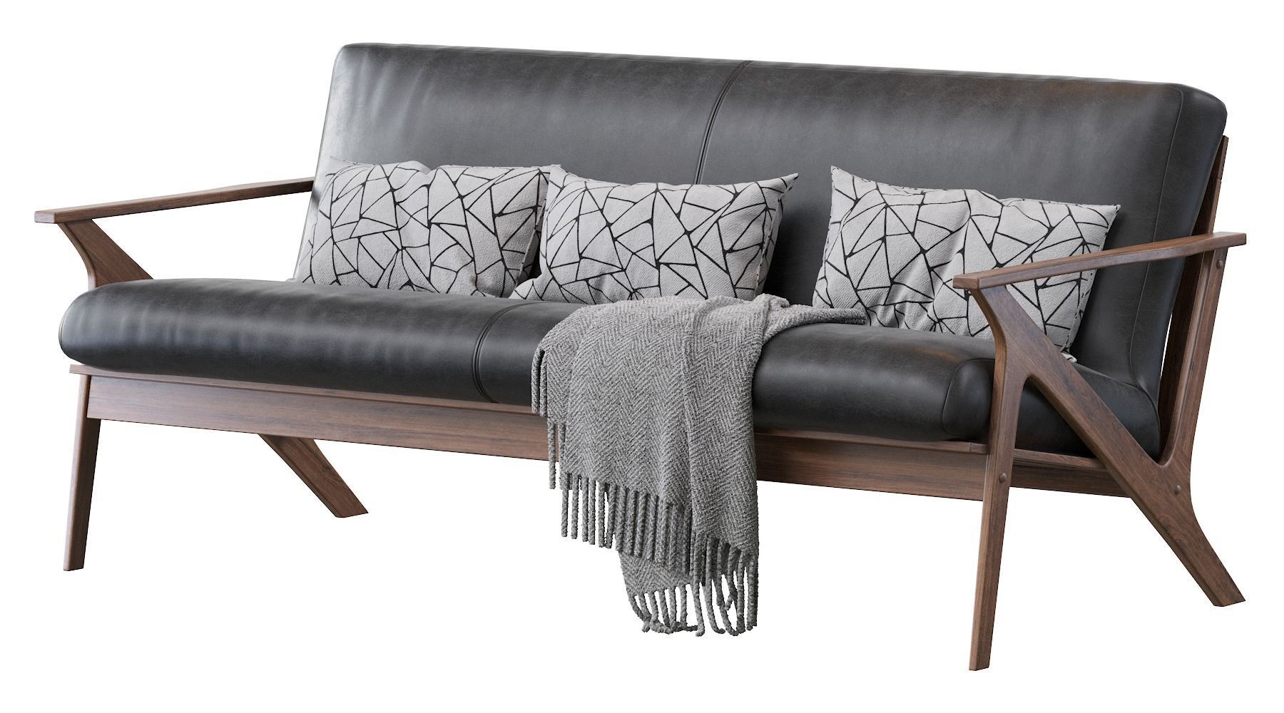 Baxton Studio Bianca Dark Brown Faux Leather 3 Seater Sofa 3D model_5