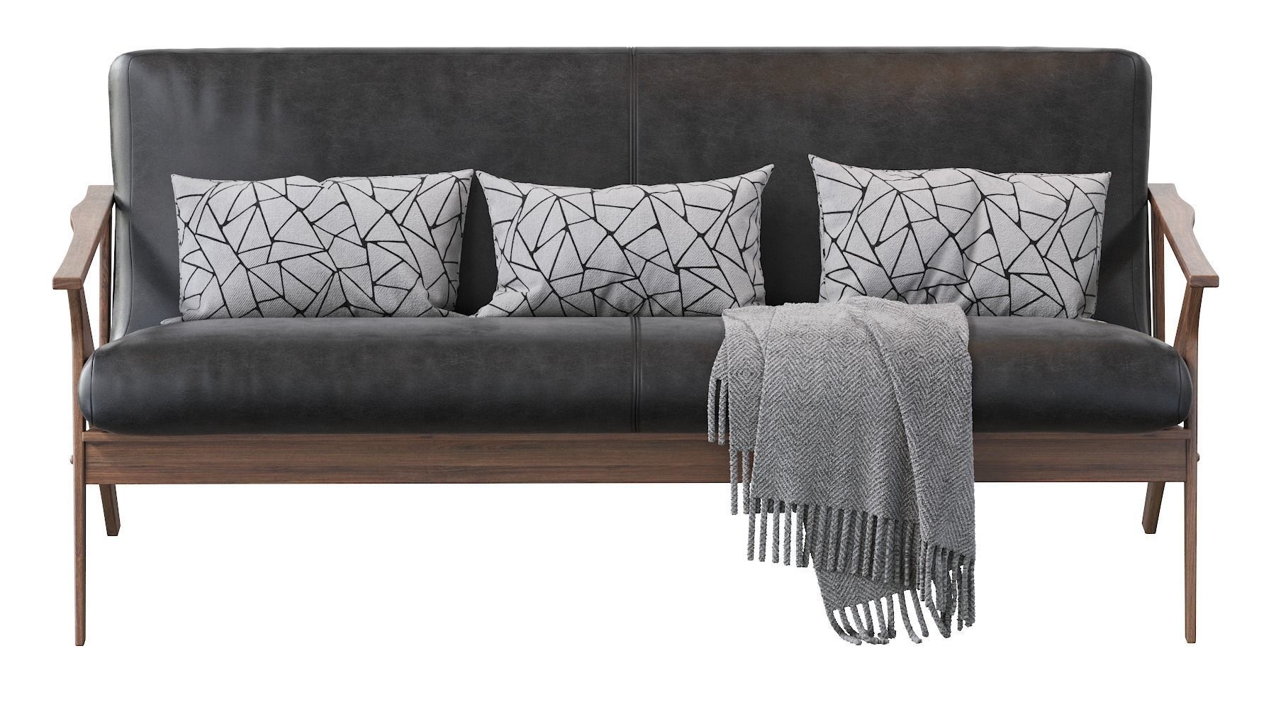 Baxton Studio Bianca Dark Brown Faux Leather 3 Seater Sofa 3D model_6