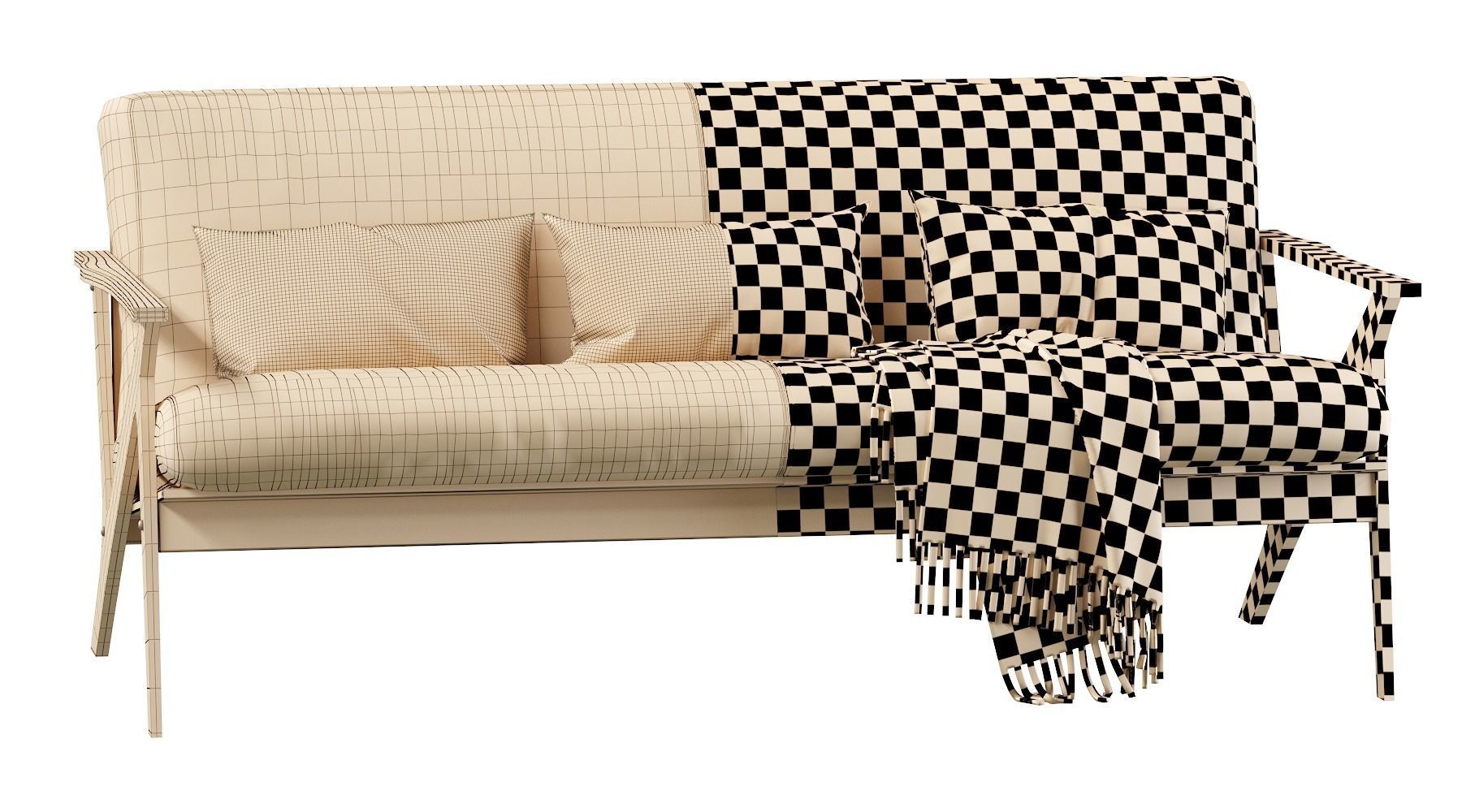 Baxton Studio Bianca Dark Brown Faux Leather 3 Seater Sofa 3D model_8