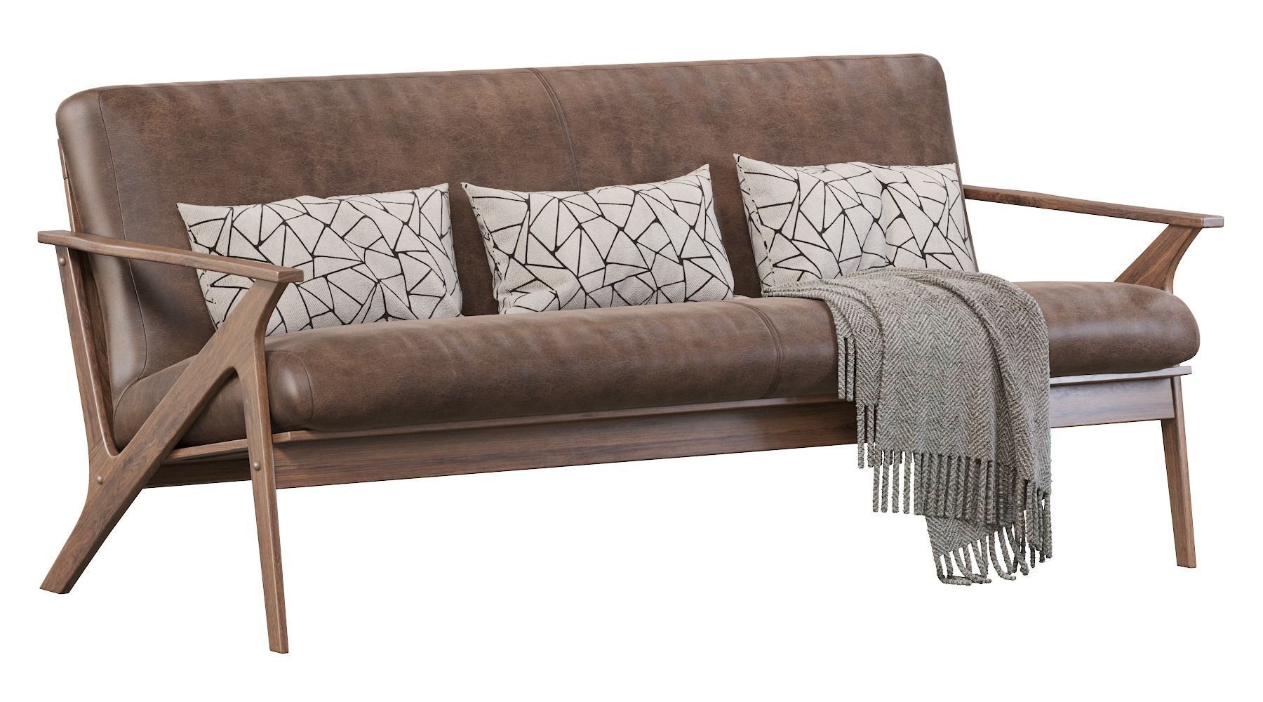 Baxton Studio Bianca Dark Brown Faux Leather 3 Seater Sofa 3D model_4