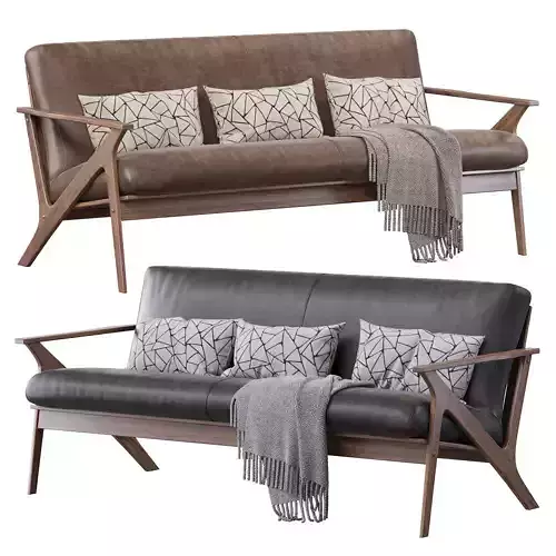 Baxton Studio Bianca Dark Brown Faux Leather 3 Seater Sofa 3D model
