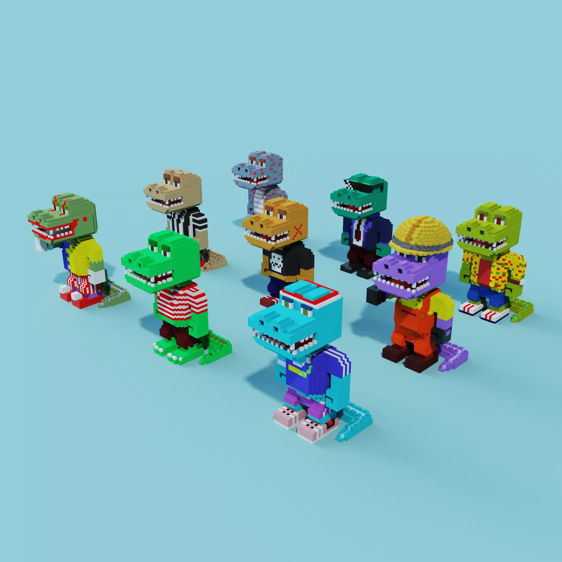 Group of Crocodile Character in Style 3D Model 3D model