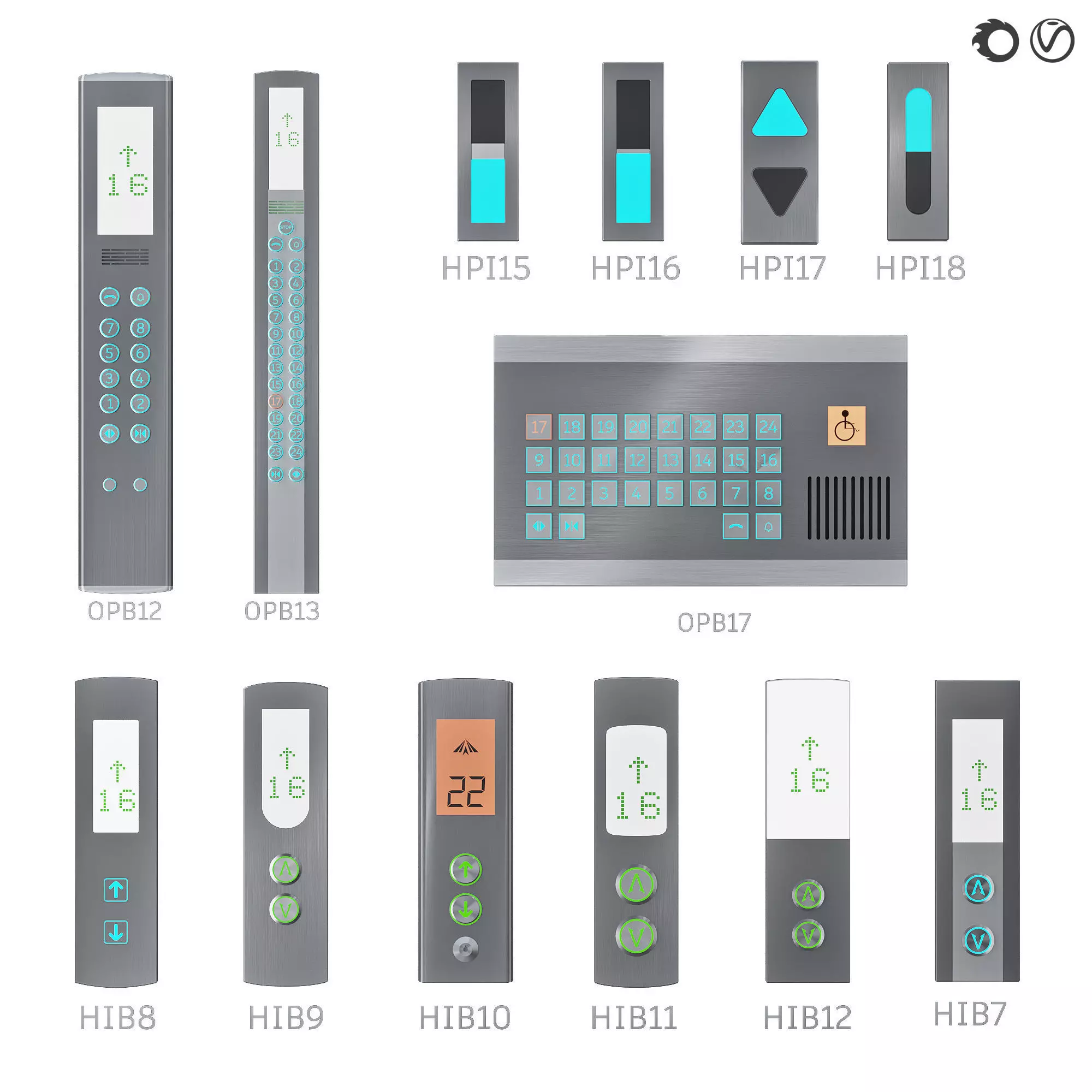 Floor indicators and elevator control panels - Collection 2 3D model_0