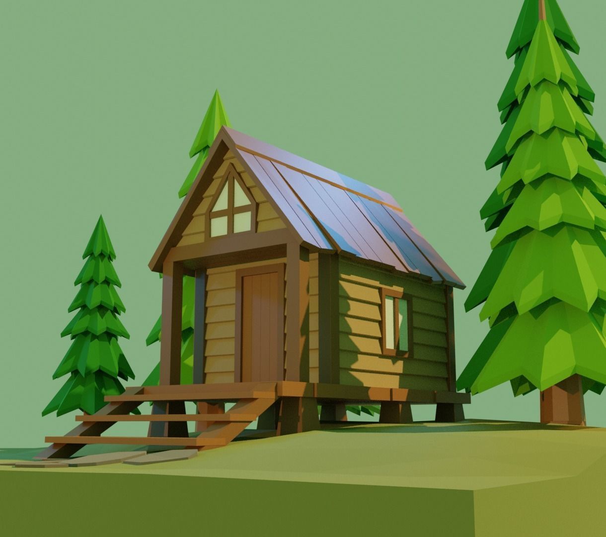 Low-poly Wooden House  Low-poly 3D model_8