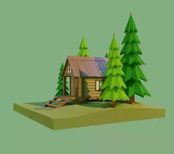 Low-poly Wooden House  Low-poly 3D model