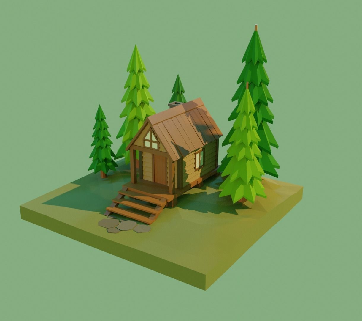 Low-poly Wooden House  Low-poly 3D model_1